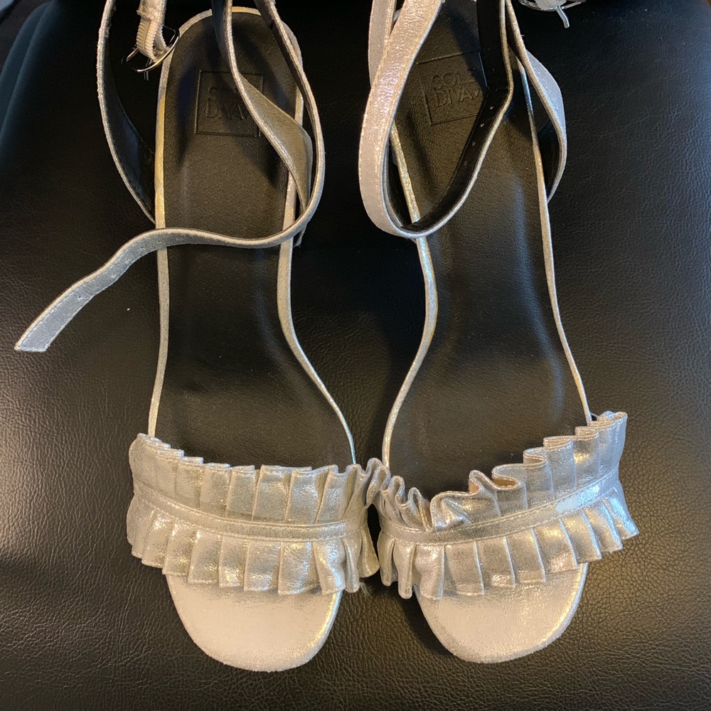 Silver Mini Platform Shoe with Ruffle Detail